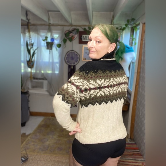 Vintage Sarah Bentley Cream & Brown Thick Knit Sweater Size Medium - Picture 2 of 15